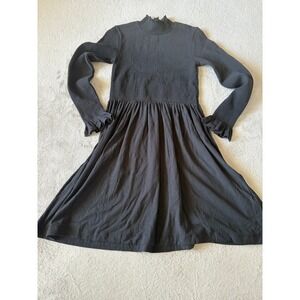 Nation LTD Size XS Zuri  Black Dress Long Sleeve Ruffle Mock Neck Pima‎ Cotton